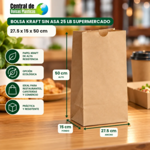 Bolsa Kraft sin Asa 25 LB Supermercado