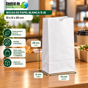 Bolsa Blanca de Papel sin Asa 5 LB (13X8X28)