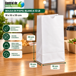 Bolsa Blanca de Papel sin Asa 12 LB (18X10X35)